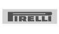 Schwarz-weißes Pirelli-Logo auf grauem Hintergrund.