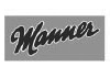 Logo der Marke Manner in schwarzer Schrift auf grauem Hintergrund.